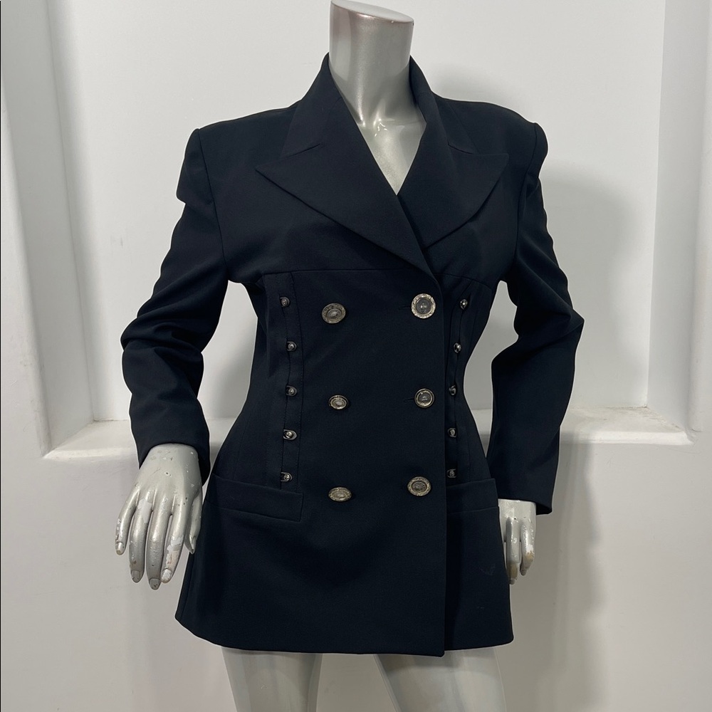 Marina Sitbon For Kamasho Paris Black Double-Breasted Jacket Medusa Buttons 42 - Picture 1 of 12